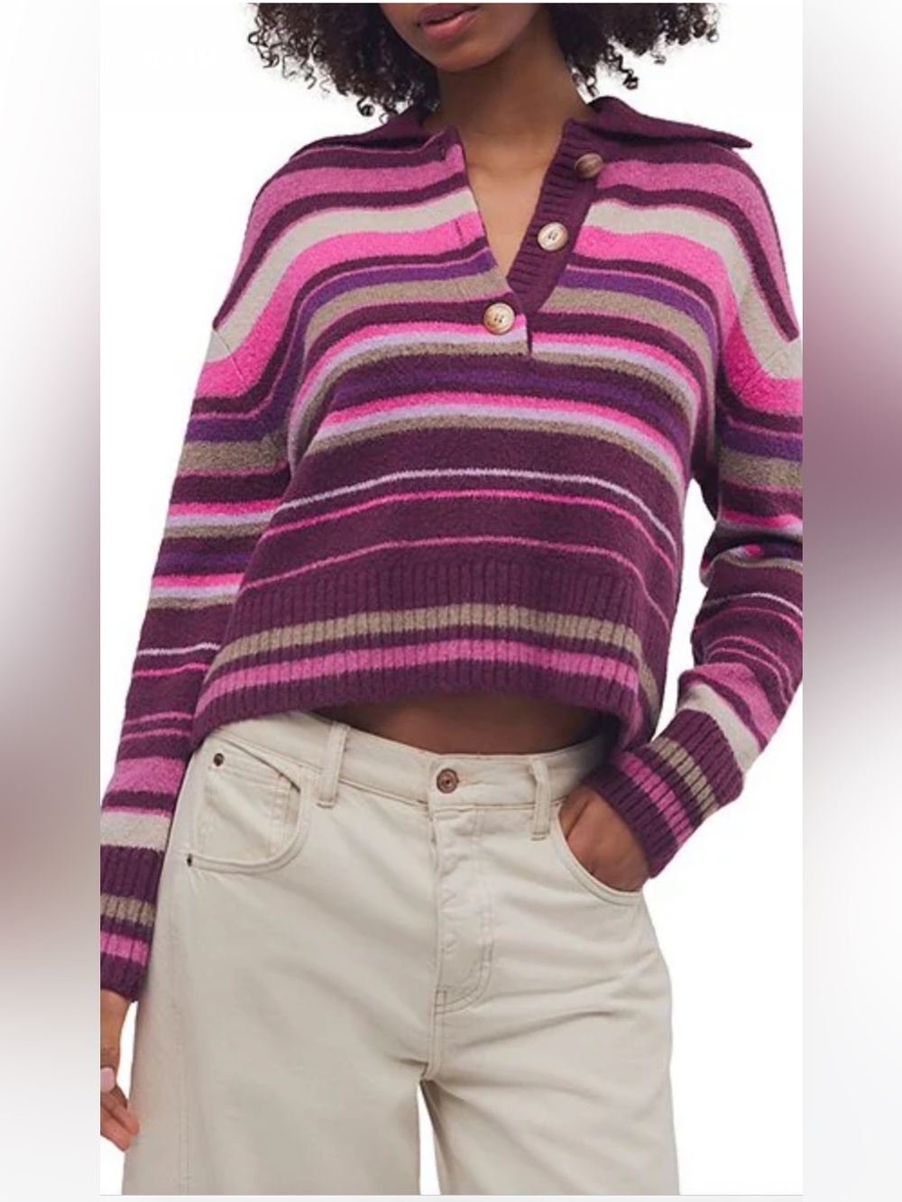 NWT🌷Free People Trading Up Striped Collar Long Sleeve Polo Sweater